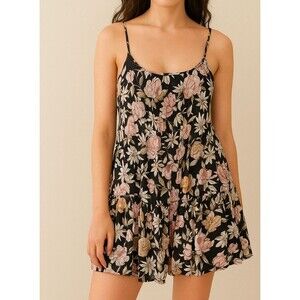 Lulus LUSH Babydoll Dress Womens M Multicolor Flaunt Factor Black Floral Tiered